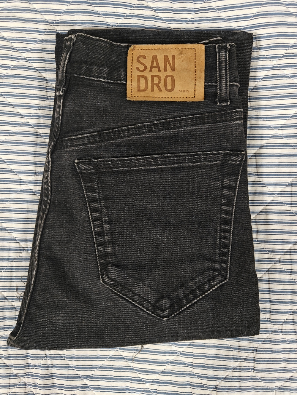 Sandro Paris Womens Size 6 Black Straight Leg Leather Patch Jeans